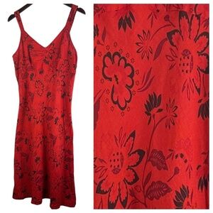 Cut Loose Sz Medium 8 10 Dress Sundress LINEN Red Floral Artsy Beach CHIC